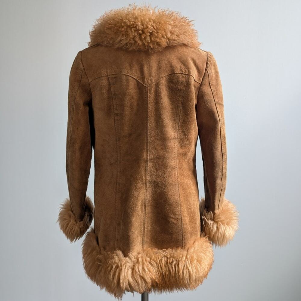 Vintage Rusty Orange Suede Penny Lane Jacket Leather Trench Coat Fur Coat Small - Picture 5 of 10